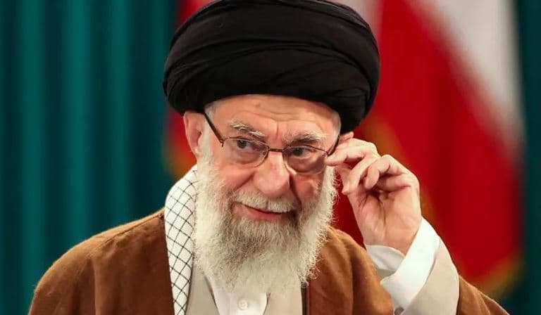 Portrait of Ali Khamenei during a televised address, symbolizing the end of his 36-year rule and the beginning of Iran’s leadership succession crisis in 2026.