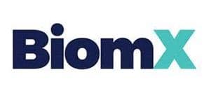 BiomX company logo in dark blue and teal lettering on a white background