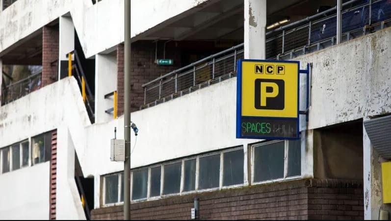 NCP car park entrance showing company signage after administration announcement March 2026